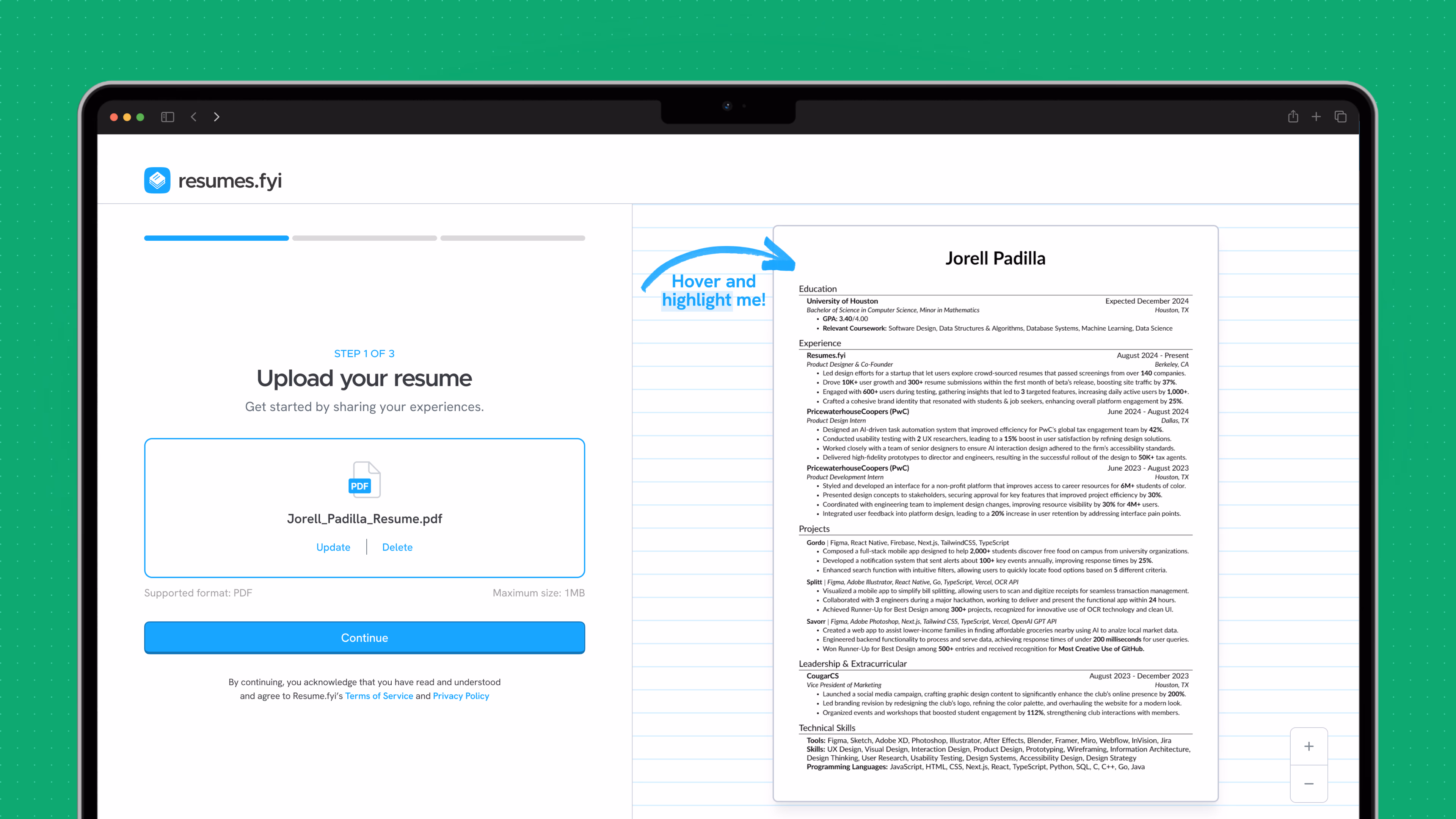 Resumes.fyi explore page